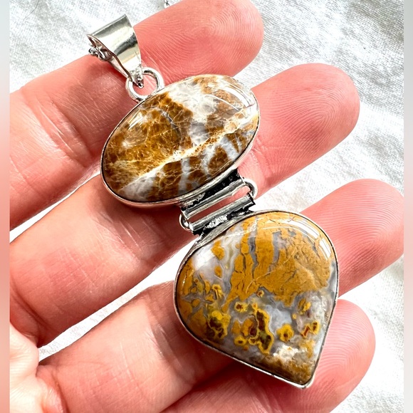 Jewelry - 925 Double Yellow Moss Agate Pendant Necklace